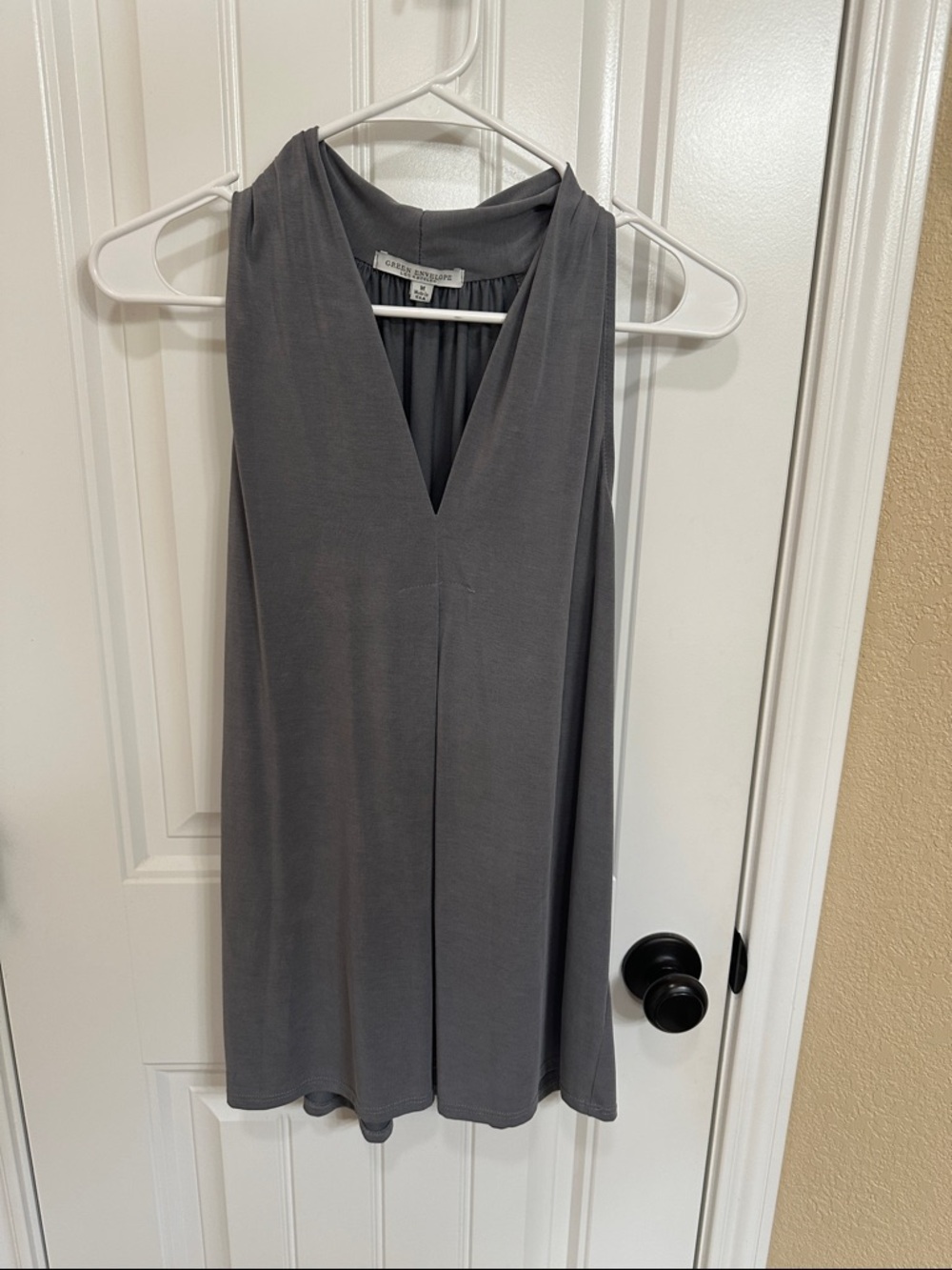 Green Envelope Gray V-Neck Sleeveless Swing Tank